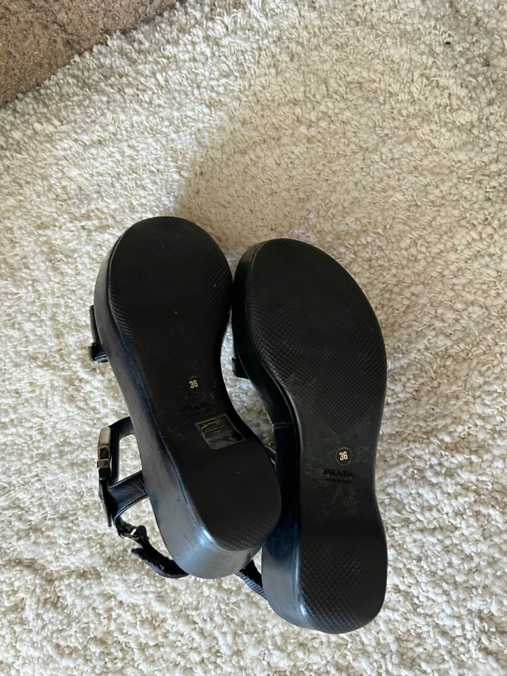 Prada Black Leather Platform Sandals Made in Italy Size 36